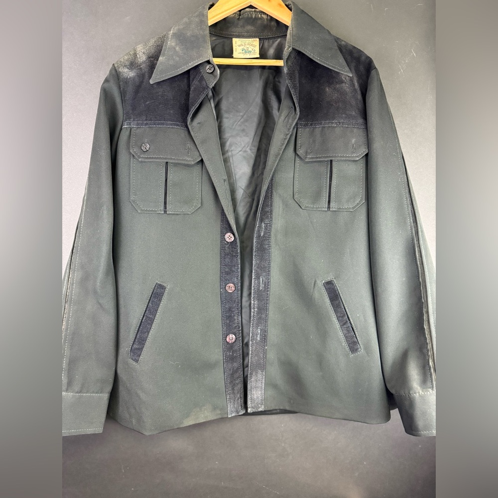 80s Vintage Black real suede leather Jacket, men’s large / 44